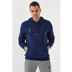 Tommy Life 87839 İndigo Nakışlı Kanguru Cep Standart Kalıp Kapüşonlu Erkek Sweatshirt
