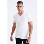 Tommy Life 87912 Basic Kısa Kol Standart Kalıp V Yaka Ekru Erkek T-Shirt