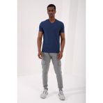 Tommy Life 87912 Basic Kısa Kol Standart Kalıp V Yaka İndigo Erkek T-shirt
