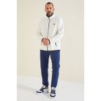 Tommy Life 87992 Ekru Yazı Nakışlı Dik Yaka Fermuarlı Standart Kalıp Polar Erkek Sweatshirt