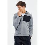 Tommy Life 87996 Gri Melanj Erkek Nakışlı Yarım Fermuar Kapüşonlu Standart Kalıp Polar Sweatshirt