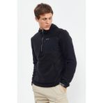 Tommy Life 87996 Siyah Erkek Nakışlı Yarım Fermuar Kapüşonlu Standart Kalıp Polar Sweatshirt