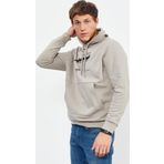 Tommy Life 88019 Koyu Bej Erkek Baskılı Kapüşonlu Kanguru Cep Rahat Form Sweatshirt
