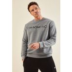 Tommy Life 88020 Gri Melanj Yazı Nakışlı O Yaka Rahat Form Erkek Sweatshirt