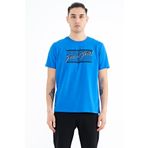 Tommy Life 88172 Saks Yazı Desen Baskılı Standart Kalıp O Yaka Erkek T-Shirt
