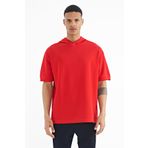 Tommy Life 88179 Kırmızı Kapüşonlu Kol Etiket Detaylı Oversize Erkek T-shirt