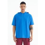 Tommy Life 88179 Saks Kapüşonlu Kol Etiket Detaylı Oversize Erkek T-Shirt