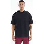 Tommy Life 88179 Siyah Kapüşonlu Kol Etiket Detaylı Oversize Erkek T-Shirt