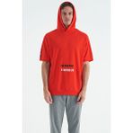 Tommy Life 88195 Aruba Kırmızı Fiesta Kanguru Cepli Yazı Nakışlı Kapüşonlu Erkek T-shirt