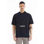Tommy Life 88195 Siyah Kanguru Cepli Yazı Nakışlı Kapüşonlu Erkek T-Shirt