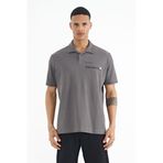 Tommy Life 88236 Koyu Gri Yazı Baskılı Standart Form Polo Yaka Erkek T-shirt