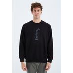 Tommy Life 88283 Siyah O Yaka Baskı Detaylı Rahat Kalıp Erkek Sweatshirt