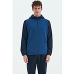 Tommy Life 88300 Parlament Yarım Fermuarlı Kapüşonlu Renk Bloklu Standart Kalıp Polar Erkek Sweatshirt