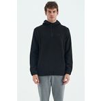 Tommy Life 88300 Siyah Yarım Fermuarlı Kapüşonlu Renk Bloklu Standart Kalıp Erkek Polar Sweatshirt