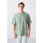 Tommy Life 88324 Açık Yeşil Pamuklu Kalın Yumuşak Dokulu Oversize Fit Baskılı Erkek T-Shirt