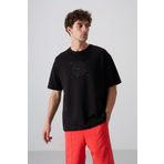 Tommy Life 88324 Siyah Pamuklu Kalın Yumuşak Dokulu Oversize Fit Baskılı Erkek T-Shirt