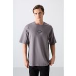 Tommy Life 88325 Koyu Gri Pamuklu Kalın Yumuşak Dokulu Oversize Fit Baskılı Erkek T-Shirt