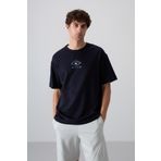Tommy Life 88325 Lacivert Pamuklu Kalın Yumuşak Dokulu Oversize Fit Baskılı Erkek T-Shirt
