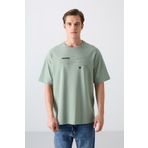 Tommy Life 88326 Açık Yeşil Pamuklu Kalın Yumuşak Dokulu Oversize Fit Baskılı Erkek T-Shirt