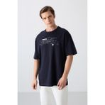 Tommy Life 88326 Lacivert Pamuklu Kalın Yumuşak Dokulu Oversize Fit Baskılı Erkek T-Shirt