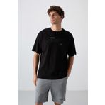 Tommy Life 88326 Siyah Pamuklu Kalın Yumuşak Dokulu Oversize Fit Baskılı Erkek T-Shirt