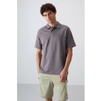 Tommy Life 88327 Koyu Gri Pamuklu Kalın Yumuşak Dokulu Oversize Fit Basic Polo Yaka Erkek T-Shirt