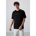 Tommy Life 88329 Siyah Pamuklu Kalın Yumuşak Dokulu Oversize Fit Baskılı Erkek T-Shirt