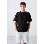 Tommy Life 88330 Siyah Pamuklu Kalın Yumuşak Dokulu Oversize Fit Baskılı Erkek T-Shirt