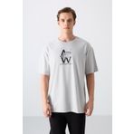 Tommy Life 88332 Taş Pamuklu Kalın Yumuşak Dokulu Oversize Fit Baskılı Erkek T-Shirt