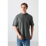 Tommy Life 88335 Haki Pamuklu Kalın Yüzeyi Dokulu Oversize Fit Basic Erkek T-Shirt