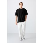 Tommy Life 88336 Siyah Pamuklu Kalın Yüzeyi Dokulu Oversize Fit Baskılı Erkek T-Shirt
