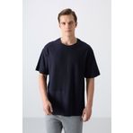 Tommy Life 88337 Lacivert Pamuklu Kalın Yüzeyi Dokulu Oversize Fit Basic Erkek T-Shirt