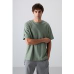 Tommy Life 88339 Açık Yeşil Pamuklu Kalın Yüzeyi Dokulu Oversize Fit Basic Erkek T-Shirt