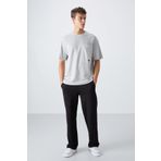 Tommy Life 88341 Taş Pamuklu Kalin Yuzeyi Dokulu Oversize Fit Basic Erkek T-Shirt