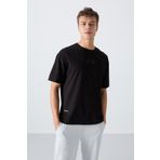 Tommy Life 88342 Siyah Pamuklu Kalın Yumuşak Dokulu Oversize Fit Baskılı Erkek T-Shirt