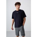Tommy Life 88343 Lacivert Pamuklu Kalın Yumuşak Dokulu Oversize Fit Baskılı Erkek T-Shirt