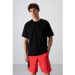 Tommy Life 88349 Siyah Pamuklu Kalın Yumuşak Dokulu Oversize Fit Basic Erkek T-Shirt