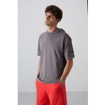 Tommy Life 88352 Koyu Gri Pamuklu Kalın Yumuşak Dokulu Oversize Fit Basic Erkek T-Shirt