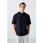 Tommy Life 88352 Lacivert Pamuklu Kalın Yumuşak Dokulu Oversize Fit Basic Erkek T-Shirt