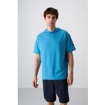 Tommy Life 88352 Petrol Mavi Pamuklu Kalın Yumuşak Dokulu Oversize Fit Basic Erkek T-shirt