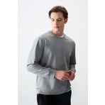 Tommy Life 88363 Gri Melanj Pamuk Dokulu Standart Fit Basic Erkek Sweatshirt