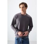Tommy Life 88363 Koyu Gri Pamuk Dokulu Standart Fit Basic Erkek Sweatshirt