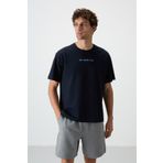 Tommy Life 88364 Lacivert Pamuklu Kalın Yüzeyi Dokulu Oversize Fit Baskılı Erkek T-Shirt