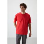 Tommy Life 88370 Kırmızı Fiesta Pamuklu Kalın Yüzeyi Dokulu Oversize Fit Baskılı Erkek T-Shirt