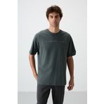Tommy Life 88371 Haki Pamuklu Kalın Yüzeyi Dokulu Oversize Fit Baskılı Erkek T-Shirt