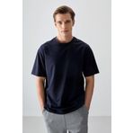 Tommy Life 88377 Lacivert Pamuklu Kalın Yumuşak Dokulu Oversize Fit Basic Erkek T-Shirt
