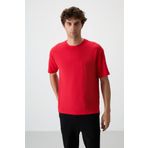 Tommy Life 88380 Kırmızı Waffle İnterlok Yüzeyi Dokulu Oversize Fit Basic Erkek T-Shirt