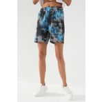 Tommy Life 91005 Turkuaz Kadın Batik Desenli Bağcıklı Cepli Rahat Form Bermuda Şort