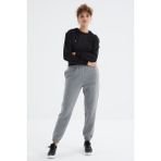 Tommy Life 94624 Gri Melanj Yüksek Bel Rahat Form Basic Jogger Kadın Eşofman Altı