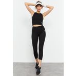 Tommy Life 95284 Siyah Kadın Yüksek Bel Kapri-Crop Atlet Slim Fit Tayt Takım